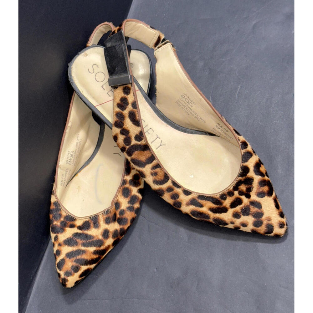 Sole Society Leopard Cow Hair Upper Slingback Point Toe Y2K Flats Women's Size 6